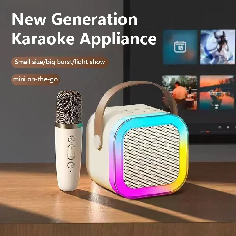 Tragbarer kabelloser Karaoke-Lautsprecher mit Mikrofon, KTV-Lautsprecher, Subwoofer mit bunten RGB-LED-Leuchten, Karaoke-Maschine für den Außenbereich Image