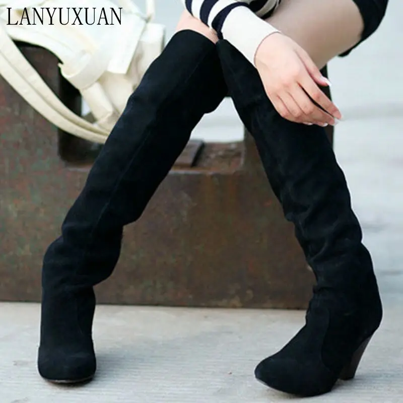 2017 Winter Stiefel Große Größe 34-43 Über Das Knie Stiefel Für frauen Sexy High Heels Lange Winter Schuhe Runde Kappe Plattform Ritter 818