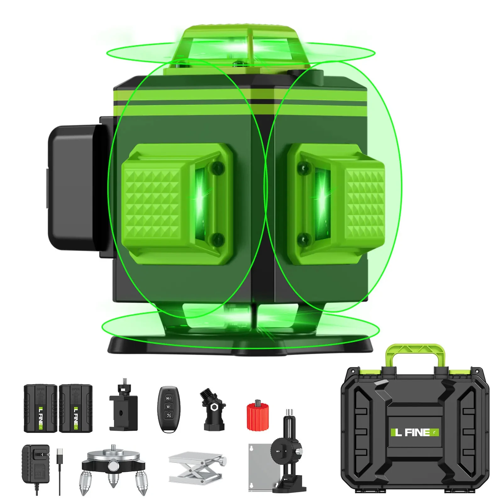 Lfine 4d 16 Linien profession elle Laser ebene mit Koffer horizontales und vertikales grünes Licht 360 ° selbst nivellieren des Laser-Level-Werkzeug Image