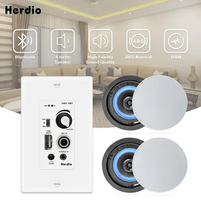 Herdio 4‘’ 160W 2Way Ceiling Bluetooth Speakers Audio Control Amplifier Receiver For Home Audio Loundspeaker Stereo Music Player
