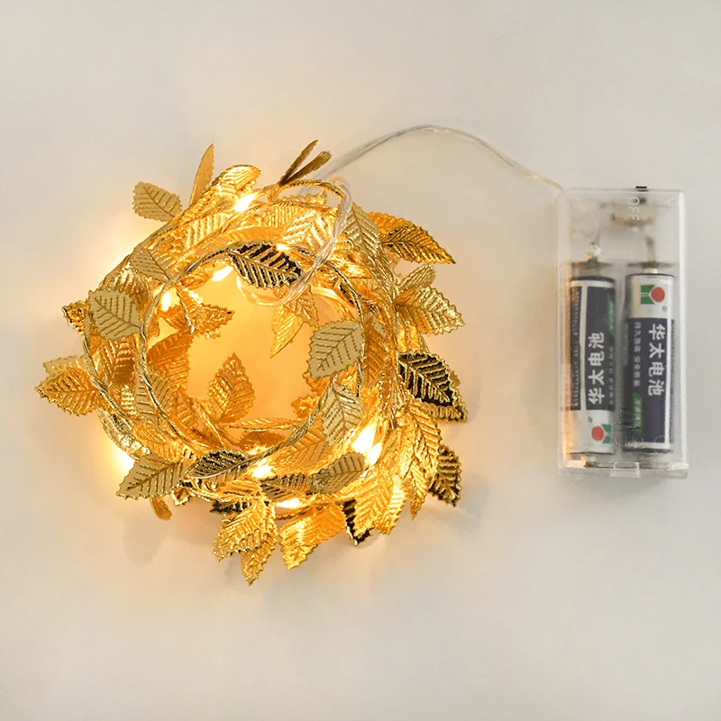 1PC 2M 20LED Goldene Kleine Blätter Fee Licht Batterie Powerd Led Kupfer Draht String Lichter Für Hochzeit Home party DIY Weihnachten Decor