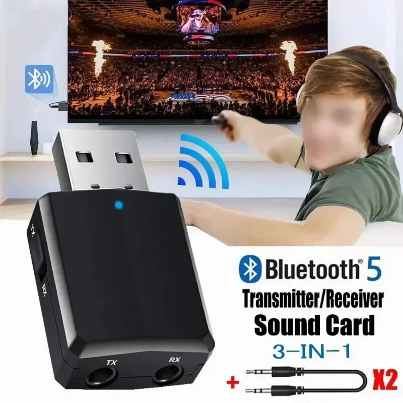USB Bluetooth 5.0 Sender Empfänger 3-in-1 EDR-Adapter Dongle 3,5 mm AUX für TV PC Kopfhörer Home Stereo Auto HIFI Audio Image