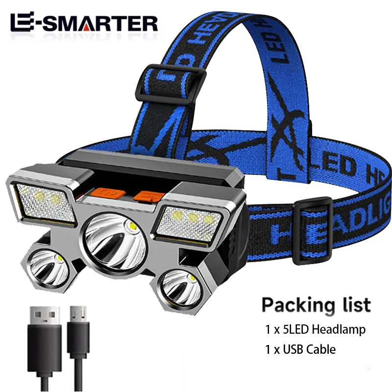 USB wiederauf ladbare Scheinwerfer tragbare 5led Scheinwerfer eingebaute Batterie Taschenlampe tragbare Arbeits scheinwerfer Angeln Camping Scheinwerfer Image