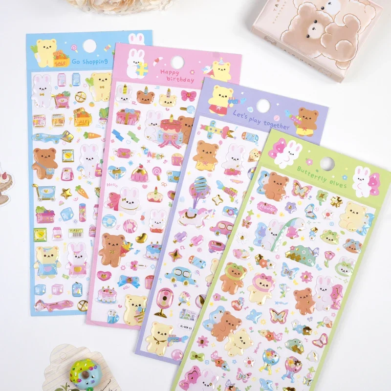 4 teile/los Cartoon Tiere einkaufen tragen Kaninchen Kristall Aufkleber Scrap booking DIY Journal Briefpapier ästhetische Geschenk Kunst liefert