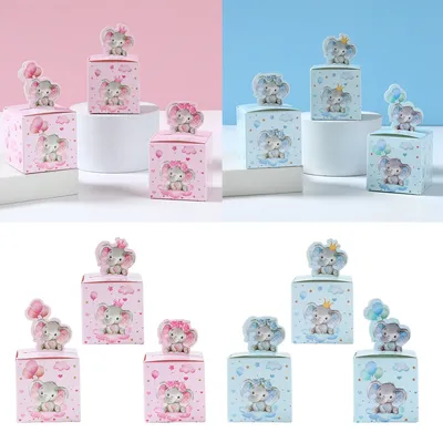 24pcs Baby Elephant Favor Box For Kids Birthday Party Blue Pink Candy Gift Boxes Treat Kids Birthday