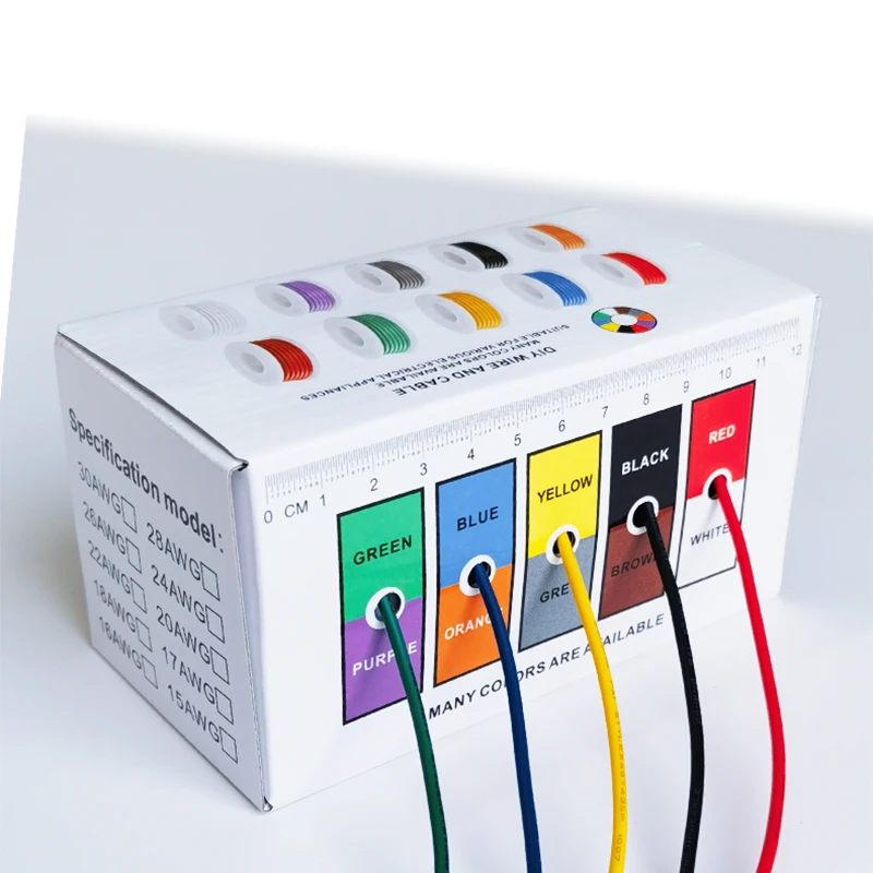 16–30 AWG, 5 Farben, DIY-Draht, Silikon-Elektronikdraht aus verzinntem Kupfer, 5–20 Meter pro Achse, Strangedrahtkabel Image