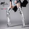 Silber Oberschenkel hohe Stiefel Damen Fetisch High Heels Nachtclub über Knie Tanz schuhe große