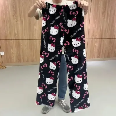 Cotton Velvet Hello Kitty Spider-man Unisex Loose Pajama Set with Long Pants Comfortable Fit, Perfect for Sleep Casual Home Wear