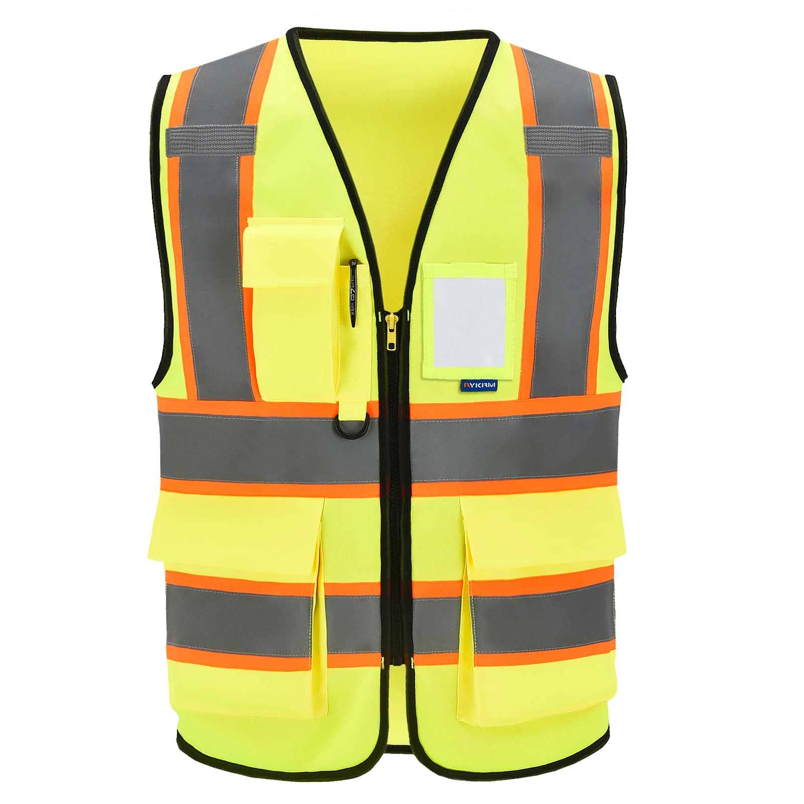 Aykrm Warn weste mit reflektieren den Streifen und Reiß verschluss, gelb orange (XS-6XL) Image