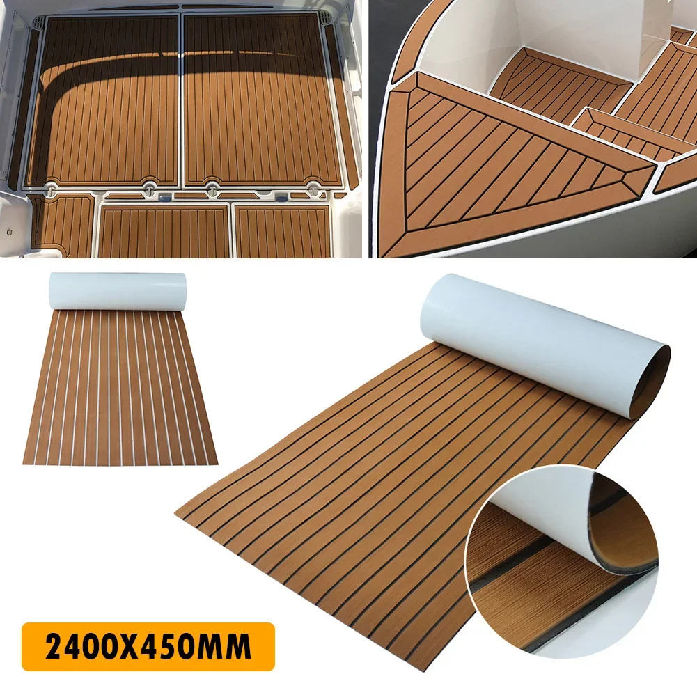 2,4 m selbstklebende EVA-Schaum-Bodenbeläge für Boote, Marine, Teakholz, Terrassendielen, gestreifte Yachtmatte, 8 Stile, Braun, Grau, Gold, Schwarz