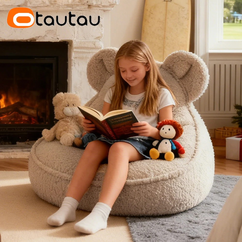 Otautau süße Kinder Sitzsack Abdeckung ohne Füllstoff für Kinder dicke weiche Kunst Kaschmir Fleece Sitzsack Hocker faul Puff Stuhl sf157 Image