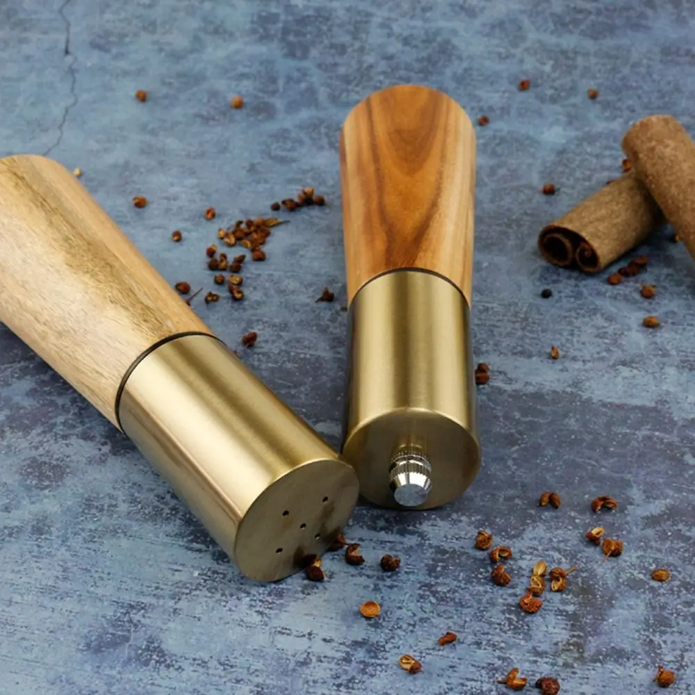 1/2 stücke Edelstahl/Holz Pfeffermühle Mühle Handbuch 7.1*2,4 Zoll/7.28*2,4 Zoll Gold Hand mühle Gewürz Topf Kochen