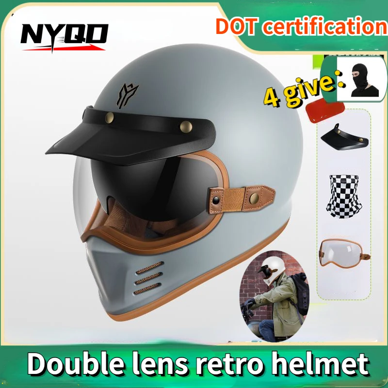 YEMA Elektrischer Motorradhelm Lokomotive Retro Vollhelm Männer und Frauen Bluetooth Four Seasons Sommer Vollhelm ECE DOT Image