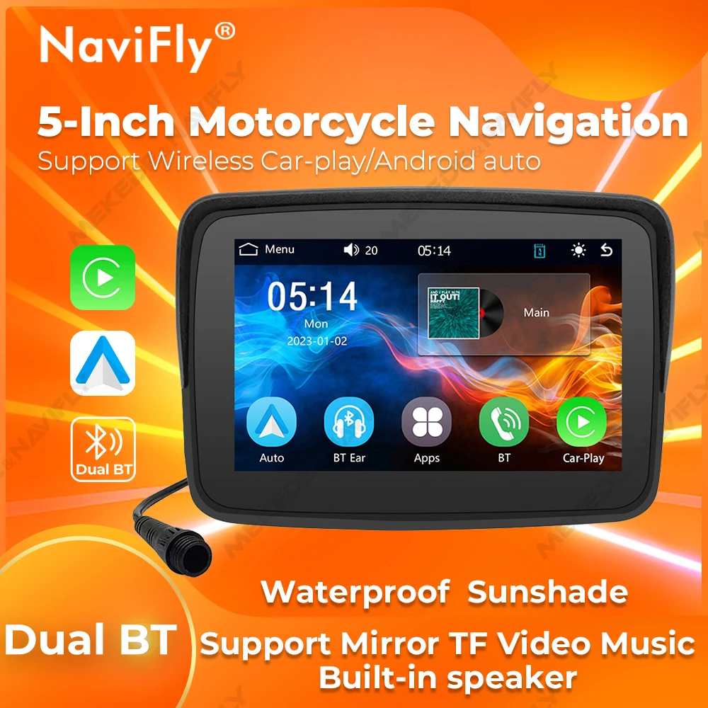 NaviFly 5 Zoll Motorrad Carplay Tragbarer Bildschirm Berührbarer wasserdichter Monitor Drahtloses Carplay Android Auto Image