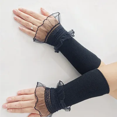 Frauen Spitze Rüschen Manschette Ellenbogen Hülse Frühling Herbst Abnehmbare Gefälschte Hülse Arm Abdeckungen Einfarbig Arm Abdeckung Pullover Dekorative Image