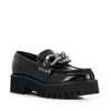 Punk Stil Silber Großen Ketten Decor Kuh Leder Flache Schuhe Dicken Plattform Sohle Runde Kappe Low