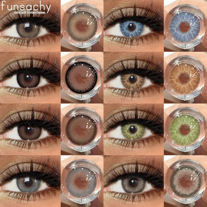FUNSACHY 2 Stück neue farbige Kontaktlinsen für Augen, modische Kosmetik, braune Schüler, graue Linsen für Augen, mehrfarbige Kontaktlinsen Image