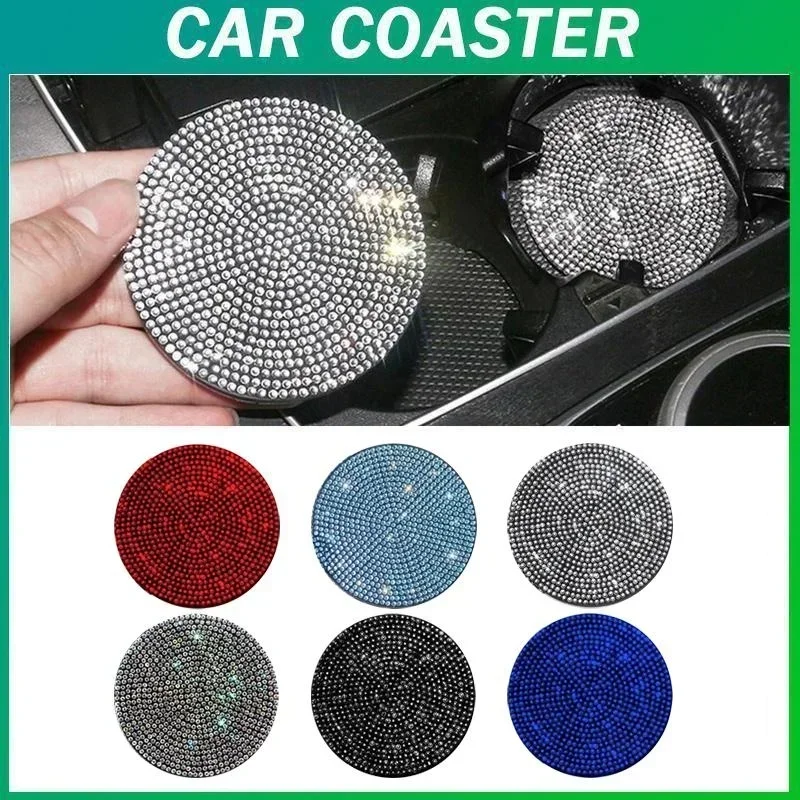 1/2Pcs Bling Kreative Auto Auto Zubehör für Frau Strass Anti Slip Universal Tasse Halter Diamant Auto Untersetzer Image