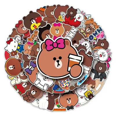 52PCS Cartoon Anime Braun Aufkleber Pack DIY Telefon Fall Gepäck Fach Wasserdichte Fach Karte Image