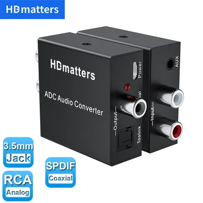 Analog-Digital-Audio-Konverter, 3,5 mm Aux+L/R RCA zu Toslink, koaxialer digitaler Audio-Konverter, Stereo-Audio zu digitales Audio Image