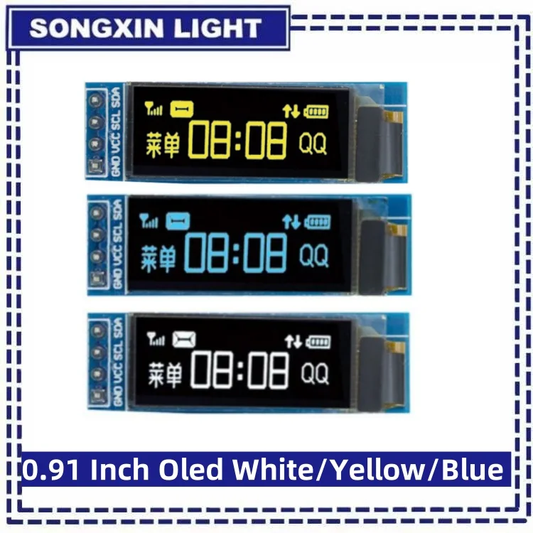 0,91 Zoll OLED-Modul Weiß/Blau/Gelb 128 x 32 OLED-LCD-LED-Anzeigemodul 0,91 Zoll IIC kommunizieren für Arduino ROHS-Zertifizierung Image