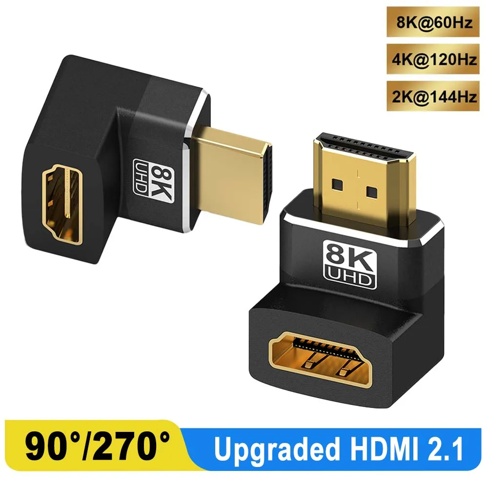 HDMI 90- und 270-Grad-Adapter, HDMI 2.1 8K@60hz 2.0 4K@120hz 2K rechtwinkliger HDMI L-Adapter für HDTV PS4 PS5 Laptop Image