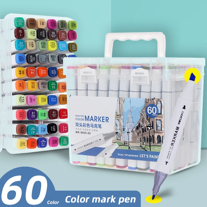 12/24/36/48/60 Farbe Set Waschbar Doppel Kopf Hohe Qualität Nicht Wischen Mark Stift Kunst Malerei professionelle Werkzeuge Image