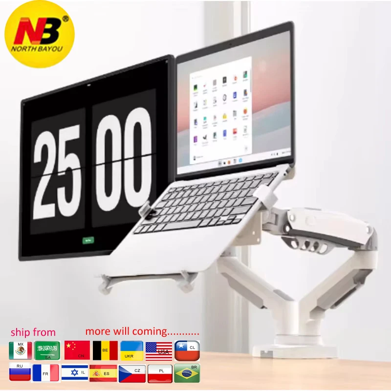 Northbayou F160-FP 10"-17" Laptop-Halterung, um 360 Grad drehbar, 10"-27" Luftpresse, voll bewegliche Gasfeder, 10"-27" Schreibtisch mit zwei Monitorklemmen Image