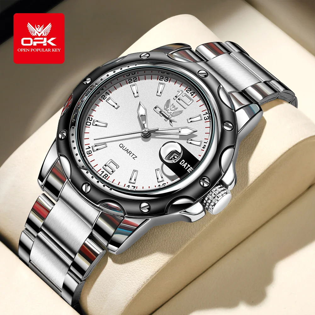 Opk Herren uhren Auto Date trend ige Edelstahl Leder armband Quarzuhr für Herren Image