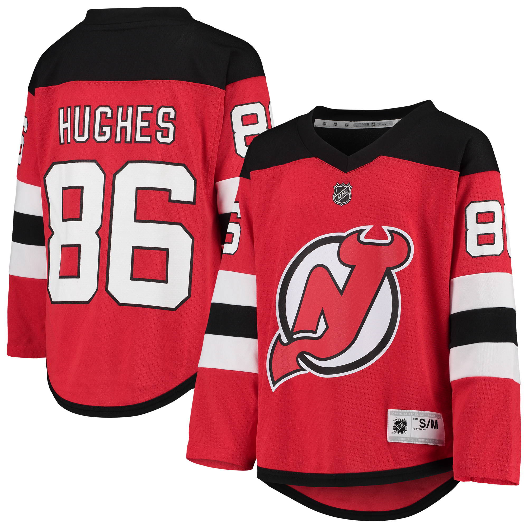 Rotes New Jersey Devils-Heimtrikot von Jack Hughes für Jugendliche, Replika Image