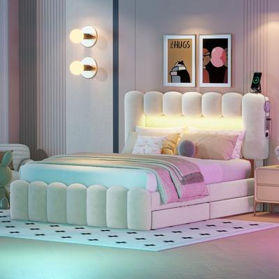 Bett mit Schubladen Gepolstertes Doppelbett 140 x 200 mit 4 Schubladen. led mit usb und Image