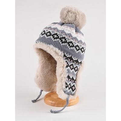 Winter Knitted Trapper Hat with Pom-Pom and Faux Fur Lining - Warm Ear Flap Beanie for Women