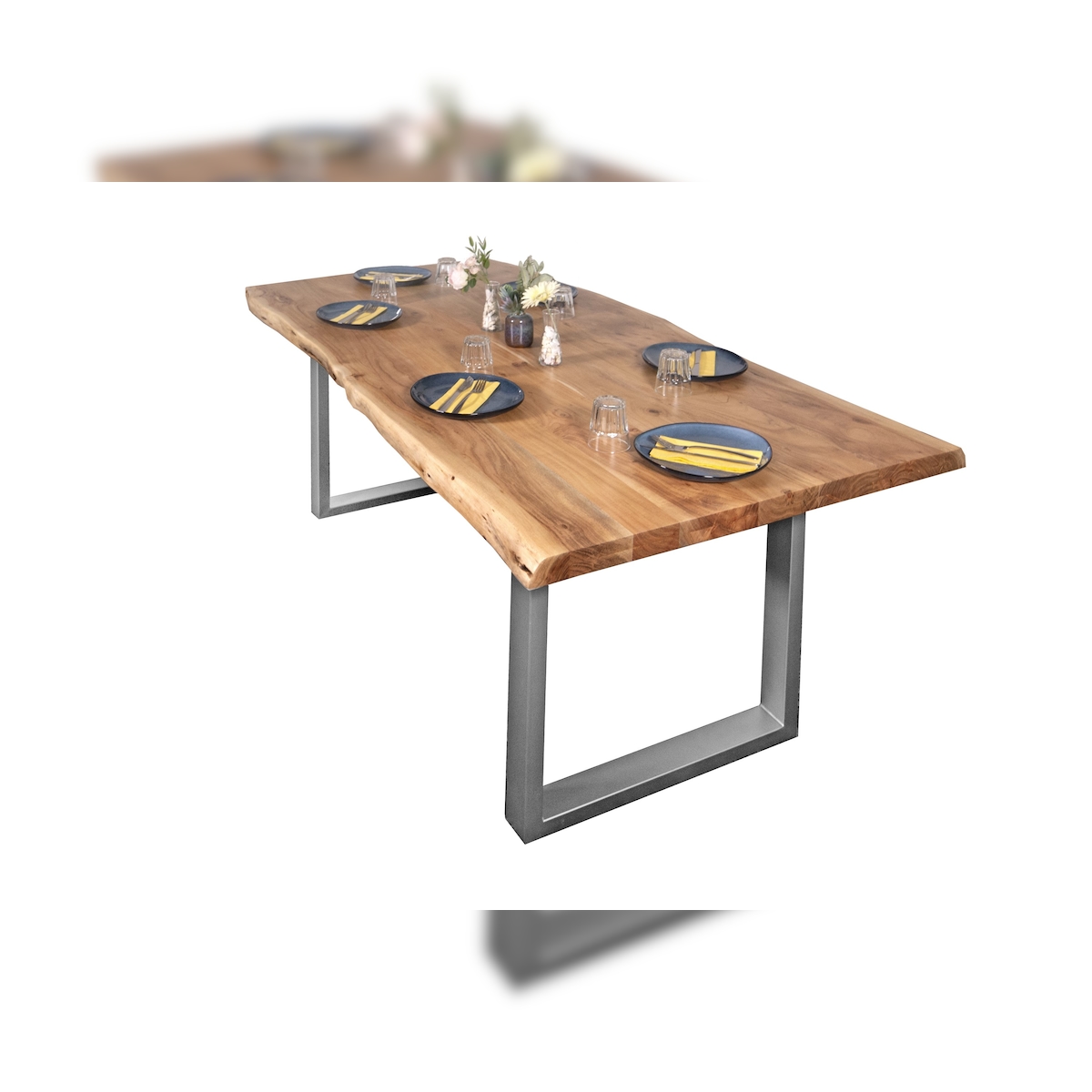 Esstisch Baumkante massiv Akazie Natur 280 x 100 U-Gestell silber ATLAS Image