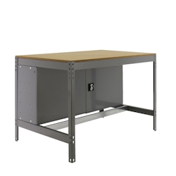 SimonRack Arbeitsbank ohne Schrauben mit Holzschalen und mit Simonwork BT0 -Schrankschrank. Grau/Holzfarbe 842x910x610 mm Image