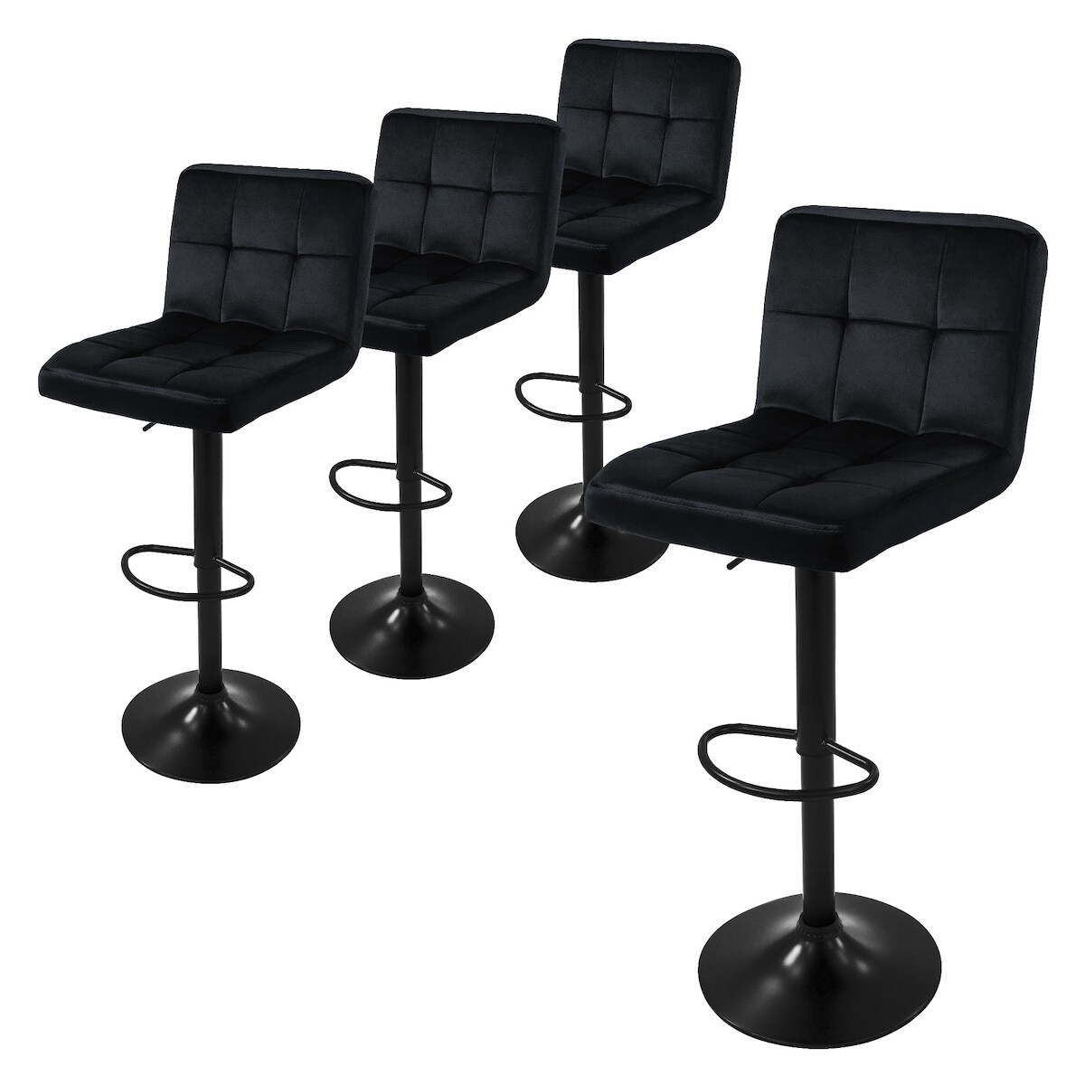 ML-Design Barhocker 4er Set Schwarz Samt, höhenverstellbar 63–83cm, 360° drehbar, Rückenlehne, Fußstütze, Barstuhl Image