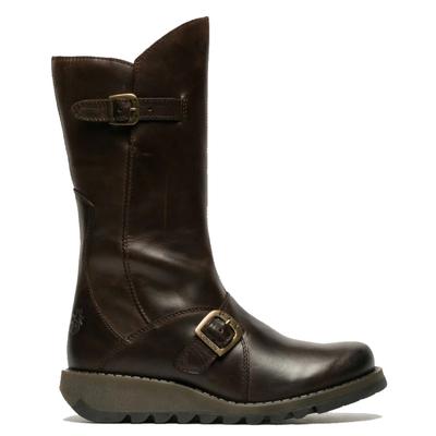 Fly London Damen MES 2 Plateaustiefel mit Keilabsatz, Schnalle, halbhohem Schaft, Reißverschluss, Braun Image