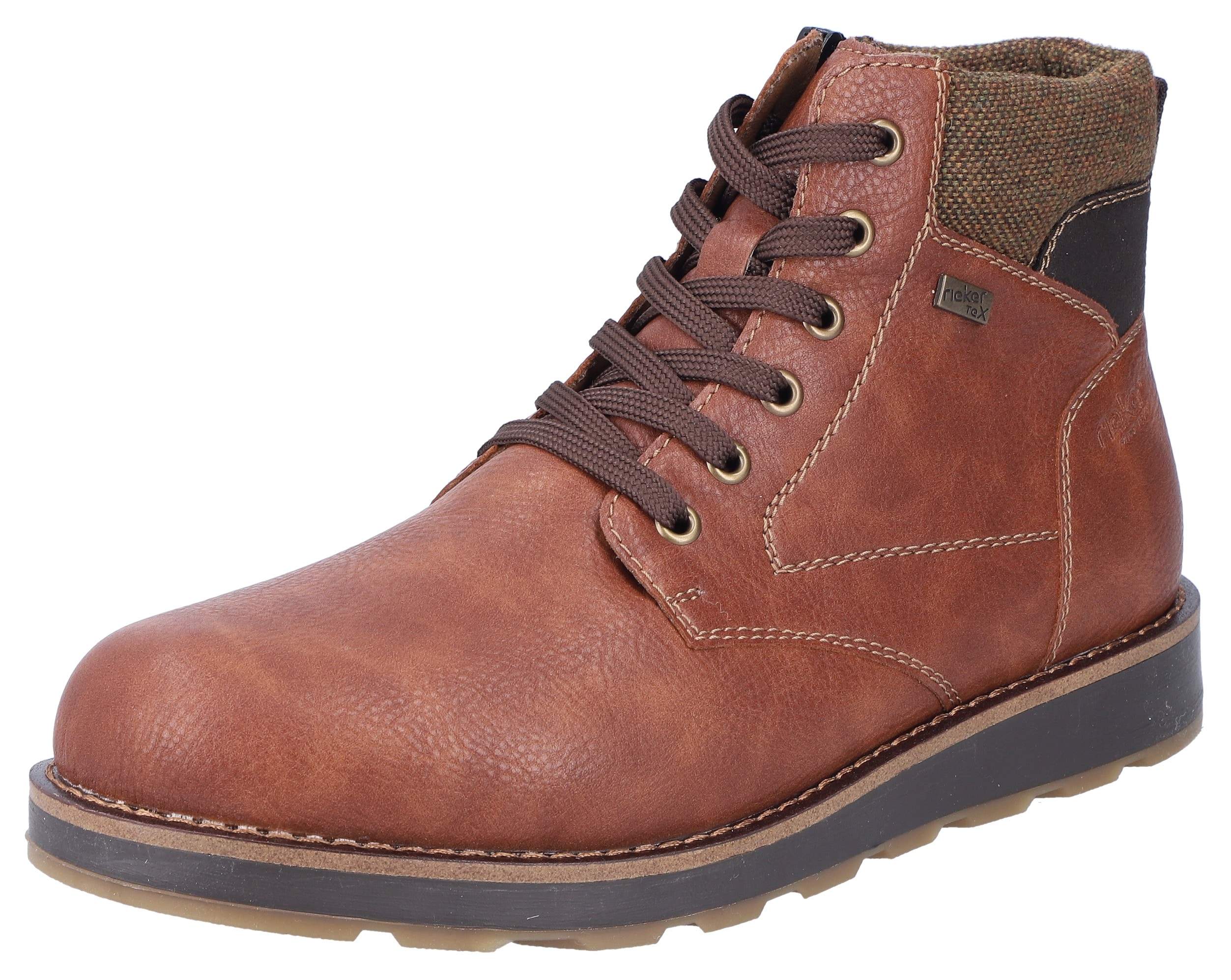Winterboots RIEKER, Herren, Gr. 45, braun (cognac, dunkelbraun), Lederimitat, Textil, Sportlich, Schuhe, Schnürboots, Schaftrandpolsterung, mit riekerTEX-Membran