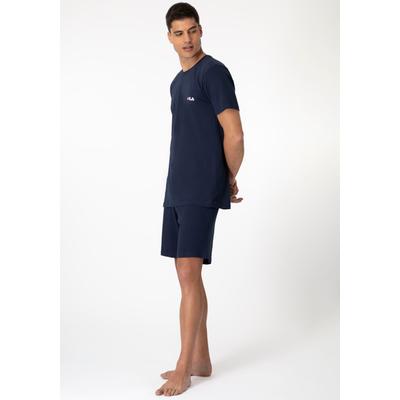 Shorty FILA "MAN JERSEY PYJAMAS", Herren, Gr. S, blau (navy), Jersey, Obermaterial: 100% Baumwolle, modisch, bequem kurz, Rundhals, Kurzarm, Homewear-Sets, Hose mit elastischem Logobund und Kurzarmshirt Image