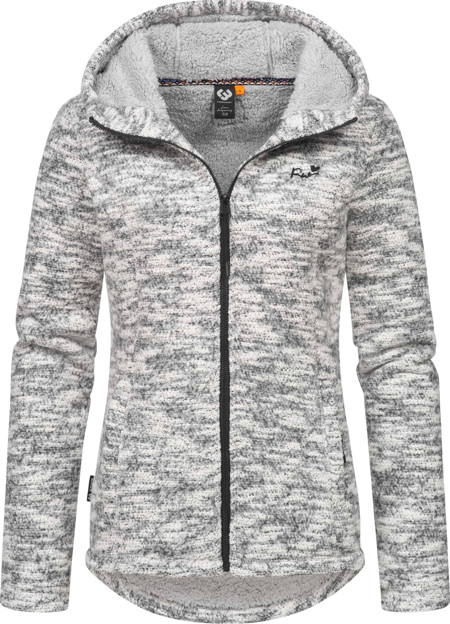 Kapuzenstrickjacke RAGWEAR "Lyshka Melange", Damen, Gr. L (40), grau, Grobstrick, Obermaterial: 56% Baumwolle, 44% Polyester; Innenfutter: 100% Polyester, figurumspielend hüftbedeckend, hoch geschlossener Ausschnitt, Ärmel ohne Ärmelschlitz...