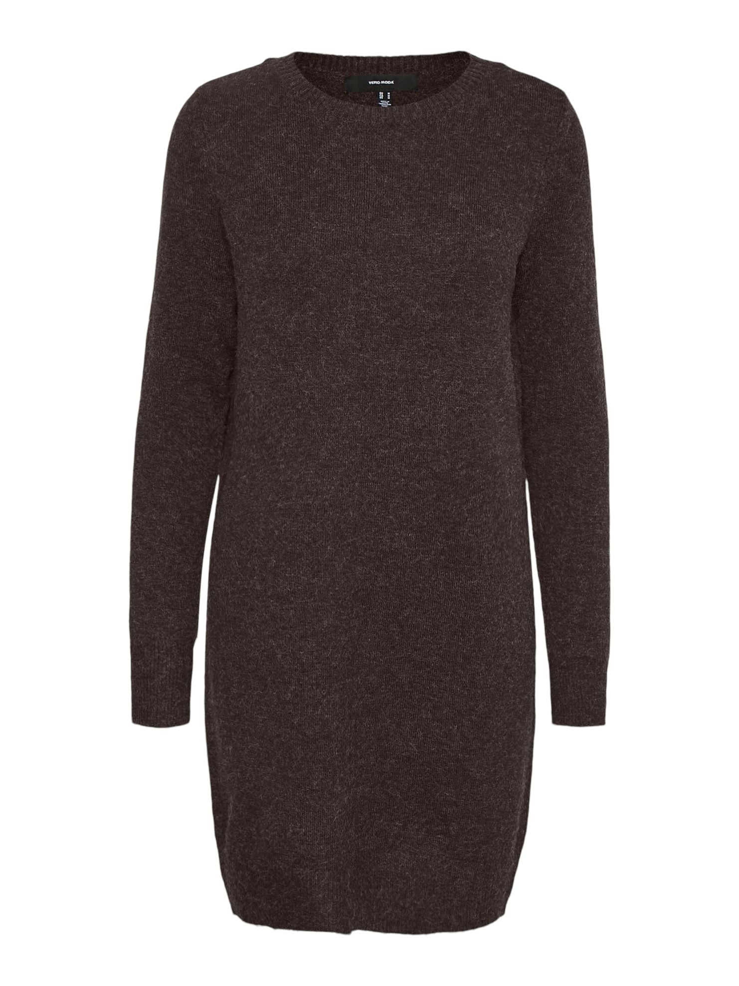 Strickkleid VERO MODA "VMDOFFY LS O-NECK DRESS GA NOOS", Damen, Gr. XL, N-Gr, braun (chocolate torte detail:with schwarz melange), Strick, Obermaterial: 94% Polyester, 3% Elasthan, 3% Nylon, meliert, regular fit, Rundhals, Rippbündchen, Kleider Image