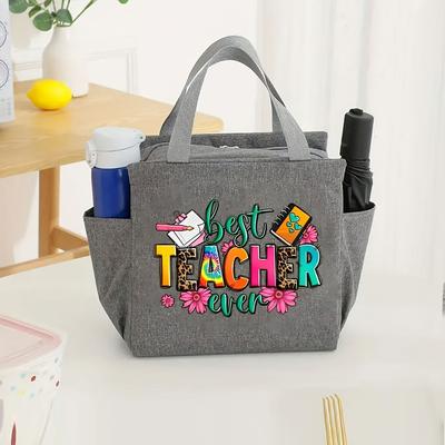 TEMU Portable Insulated Lunch Shoulder Bag, Grey Polyester, Teacher's Organizer, Lightweight, Multifunctional, Zippered, No Lining, For Work, Picnic, School, Classroom Use