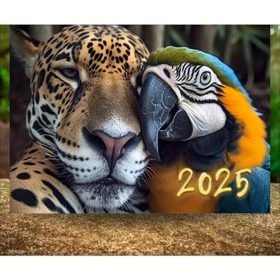 TEMU 2025 Wall Calendar - Monthly Planner With Cute & Fun Wildlife, Laminated, Everyday View, Tiger & Parrot Design, Perfect For Christmas & New Year Gifts, Written In English