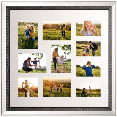 Bilderrahmen Collage für 10 Fotos Silber Kunststoff mit Spiegeleffekt quadratisch 69x69 cm Deko Image
