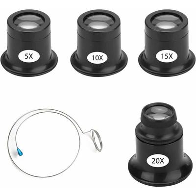Set mit 4 Juwelier-Lupen, Uhrmacher-Lupe, 5-fach, 10-fach, 15-fach, 20-fach, Juwelier-Lupen mit Image