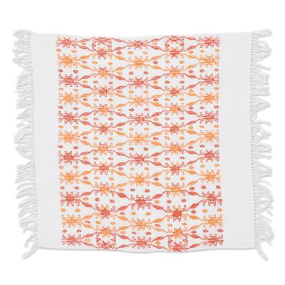 Sunset Over the Forest,'Leafy Handwoven Orange and Red Cotton Placemat'