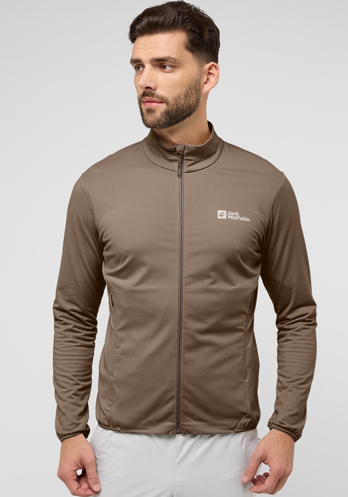 Fleecejacke JACK WOLFSKIN "PRELIGHT TRAIL FZ M", Herren, Gr. L (52), braun (cold, coffee), Obermaterial: 84% Polyester, 16% Elasthan; Futter: 100% Polyester, Jacken Fleecejacke