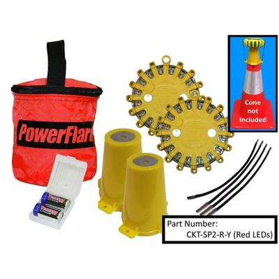 Powerflare 2-Position Cone Adapter Kit with 2-Pack Soft Pack of Magnetic PowerFlare Lights Red/Blue LEDs Orange Shell CKT-SP2M-RB-O