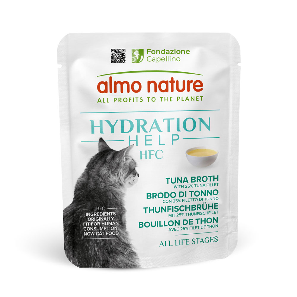 Almo Nature HFC Hydration Help 24 x 50 g Umido per gatto - Brodo di Tonno con Filetto di Tonno
