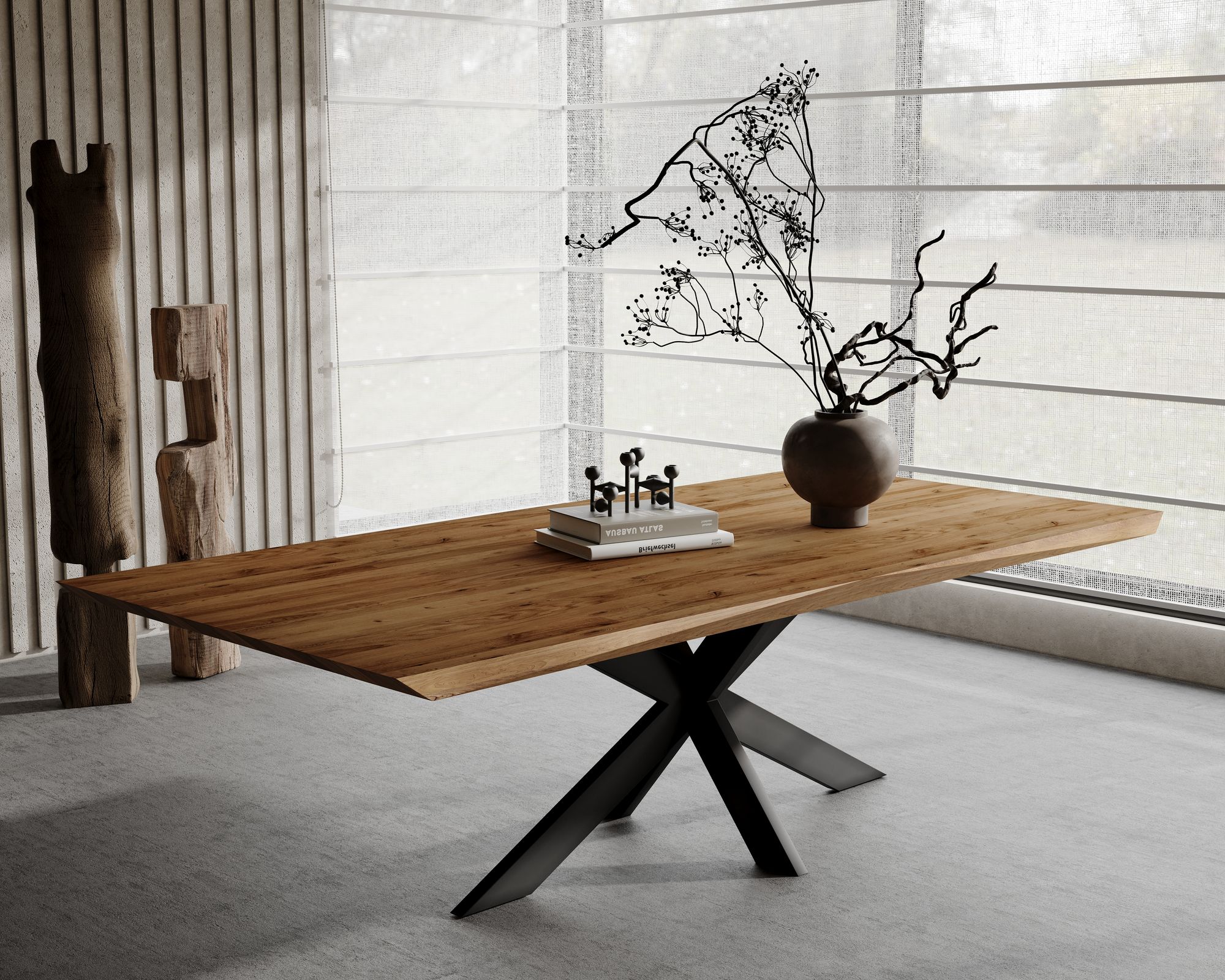 BlackWood »Table4YOU Austin« Wildeiche Massivholztisch gedrehte Kante / Wildeiche natur / 4 cm / 200x100 cm