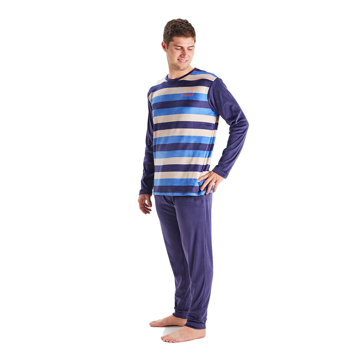 MU3 Herren-Pyjama aus Samt mit Rundhalsausschnitt und langen Ärmeln Image